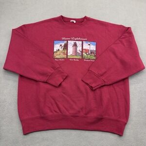 Vintage Maine Lighthouses Crewneck Sweater XL‎ Red Nautical Quoddy Bass Portland